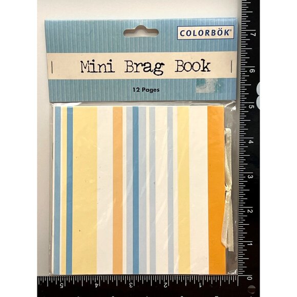 Colorbok Mini Brag Book 12 Pages In Blue & Yellow Stripes WITH RIBBON TIE 36199 - Picture 2 of 4